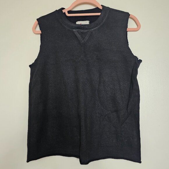Current/Elliott The Sleeveless Stadium Distressed Muscle Top, 2, Black Shimmer - Picture 2 of 8